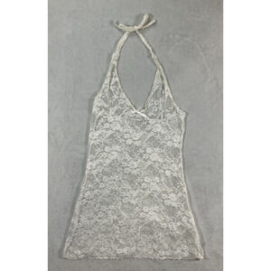 Negligee Lingerie Babydoll Halter Ivory Cami Lace Mesh Sheer SM Floral Pattern